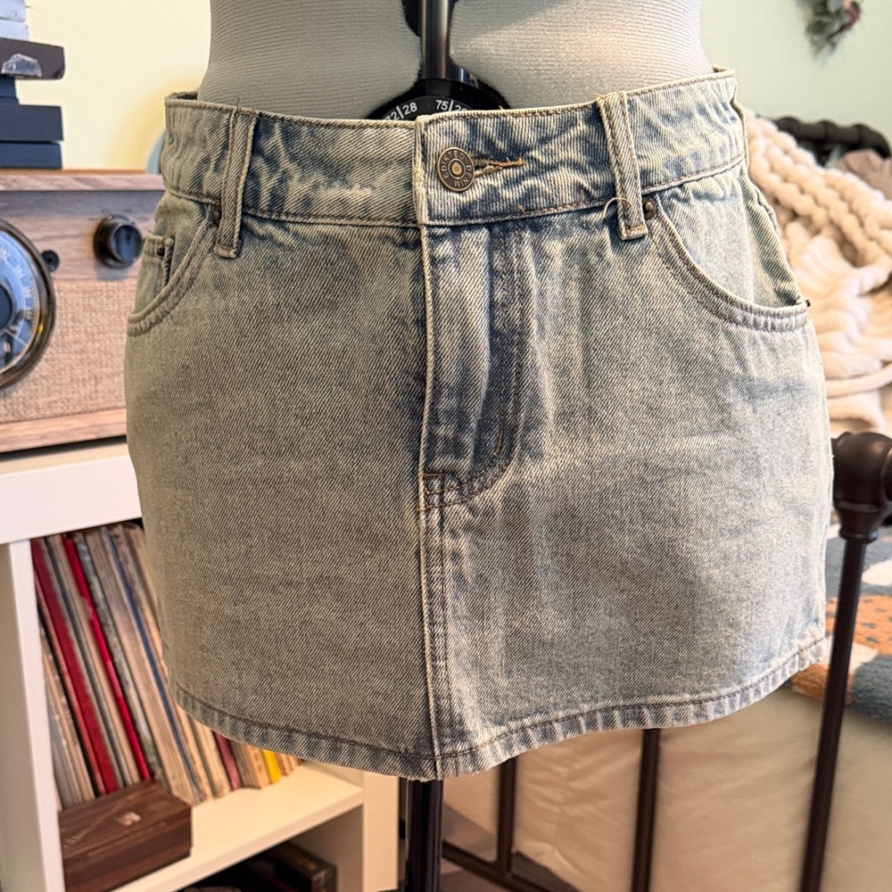 Edikted Light Blue Denim Micro Skirt